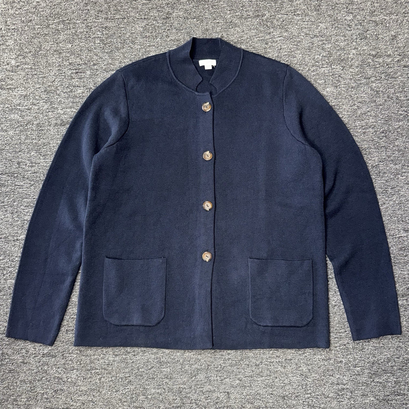 Women’s J.Jill Navy Blue Button Up Cardigan Sweater With Front Pockets - Size LT