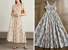 Women Doen Cotton U-neck Floral Embellished Tank Midi Dress