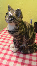 Signed Winstanley cat Size 6 Grey tabby sitting Glass eyes 30cm