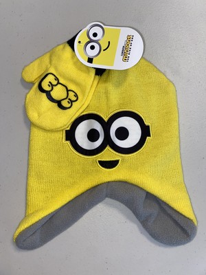 NEW BOB Minions little kids Boys Girls Knit Beanie Hat & Gloves Set 2-Piece 