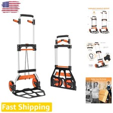 Folding Dolly Cart 309lb Aluminum Trolley Swivel Handle Orange