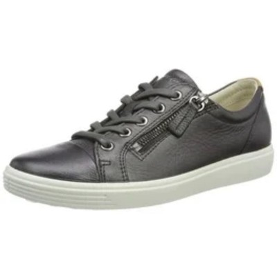 Ecco Soft 7 Zip Leather Sneakers Women s Size 7 Black Low Top Lace Side Zip