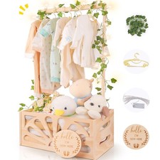 Wooden Baby Shower Crate Closet-Baby Shower Basket with Handle Hanger Rack St...