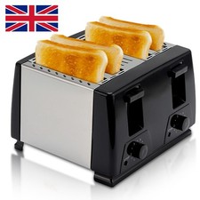 4 Slice Extra Wide Slot with Variable Browning Defrost Reheat Black Toaster New