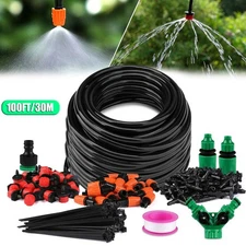 100ft Drip Irrigation System Garden Plant Self Watering Hose Micro Sprinkler Kit
