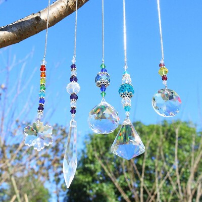 Set 5 PCS Window Hanging Crystal Suncatcher Beads Chain Sphere Chandelier Lam...