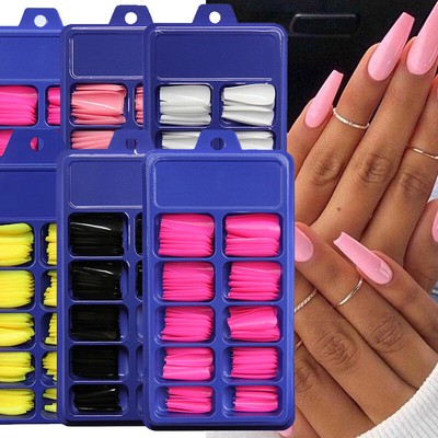 100PCS Coffin Ballerina Nail False Nails Full Cover Nail Manicure Tools DIY Art