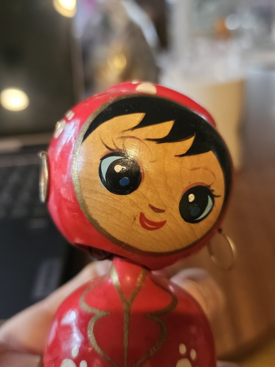 Hand Painted Korean Chinese Wooden Bobble Head Kokeshi Doll