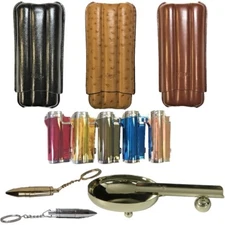 Eclipse Cigar Gift Set - 3 Finger Case, Puncher, Cigar Ashtray & Torch Lighter