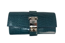 Hermes Medor Clutch 23 Blue Paon Shiny Alligator