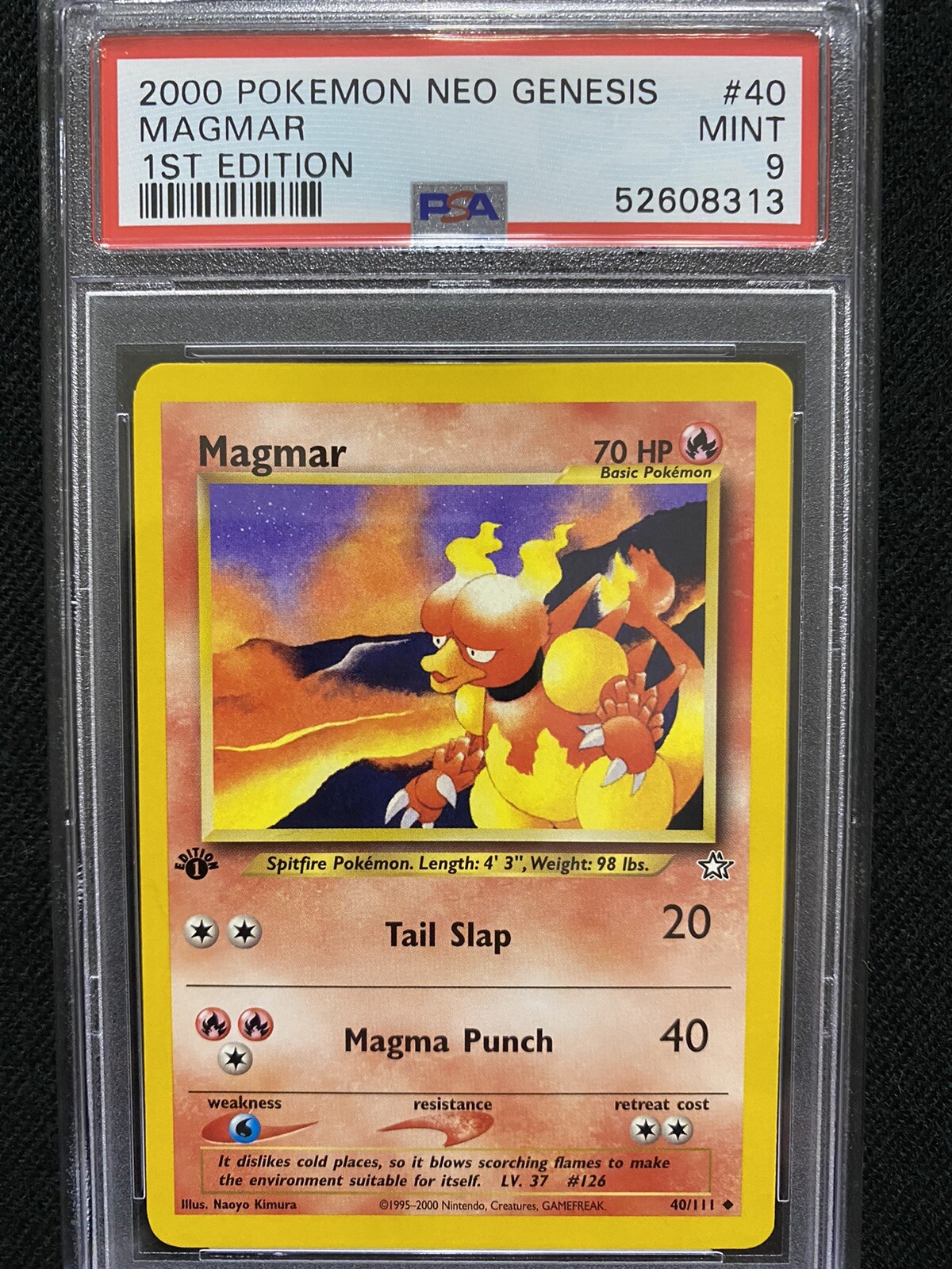 2000 Pokemon Neo Genesis 1st Edition Magmar 40/111 PSA 9 Mint
