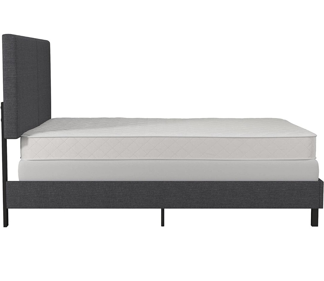 Upholstered Platform Bed with Modern Vertical Stitching on Rectangular Headboard