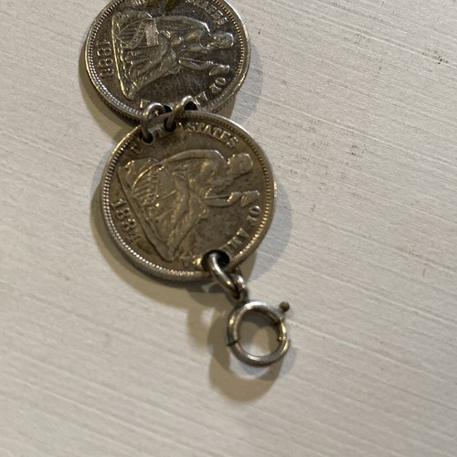 Antique Liberty Seated Dimes (1850,1883x6,1884x2) LOVE TOKEN Bracelet, 9 Coins - Picture 4 of 12