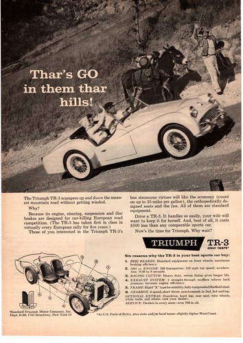 1960 Standard Triumph TR3 Roadster Convertible Mountain Man Pack Mule Print Ad