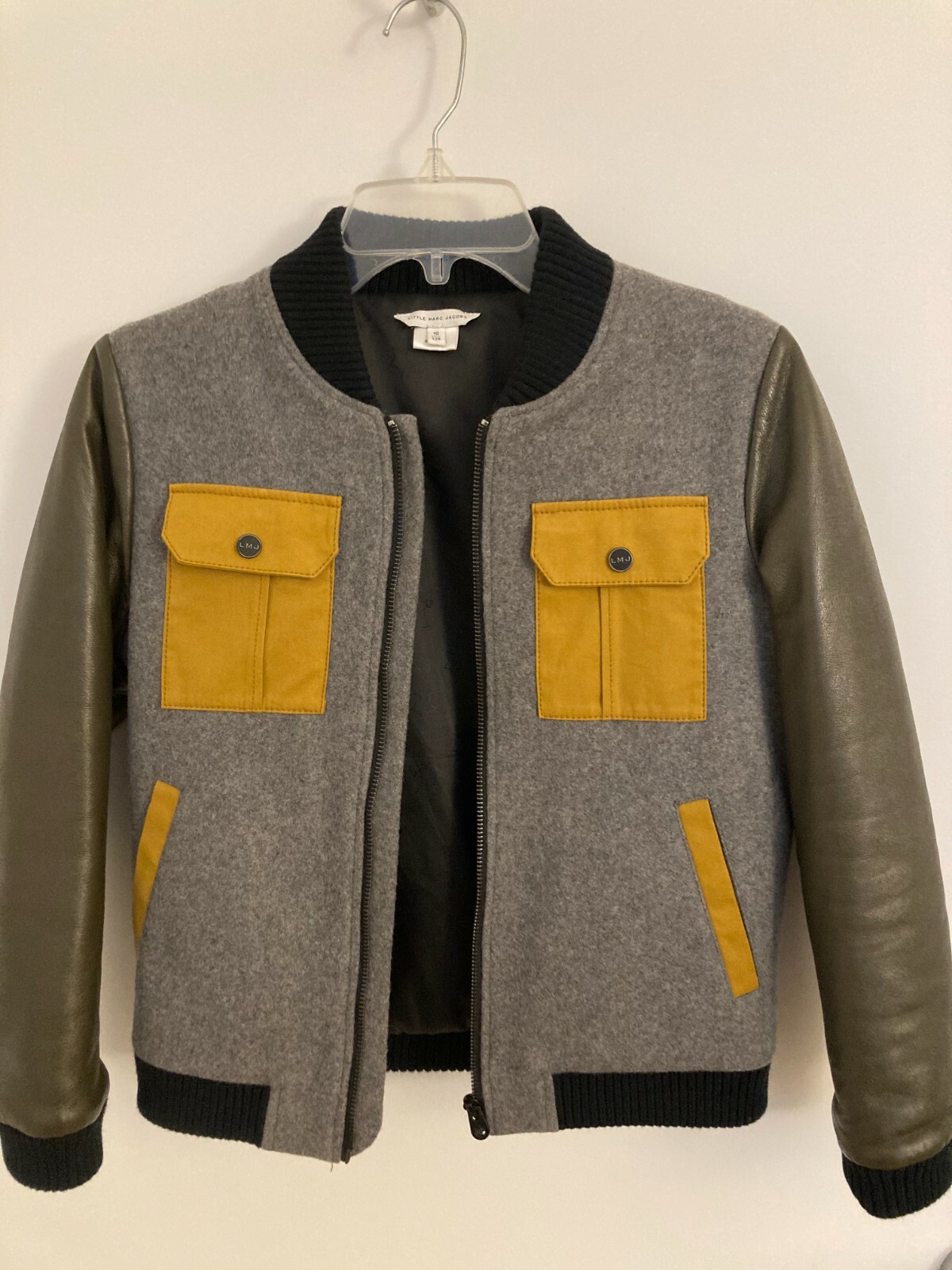 $499 LITTLE MARC JACOBS Varsity Leather Wool Jacket 10Y or 138 cm