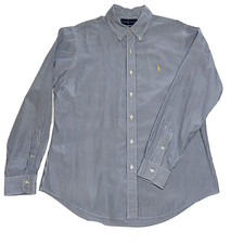 Ralph Lauren Mens Custom Fit Large Shirt L/S Button Down Blue Stripe Yellow Pony