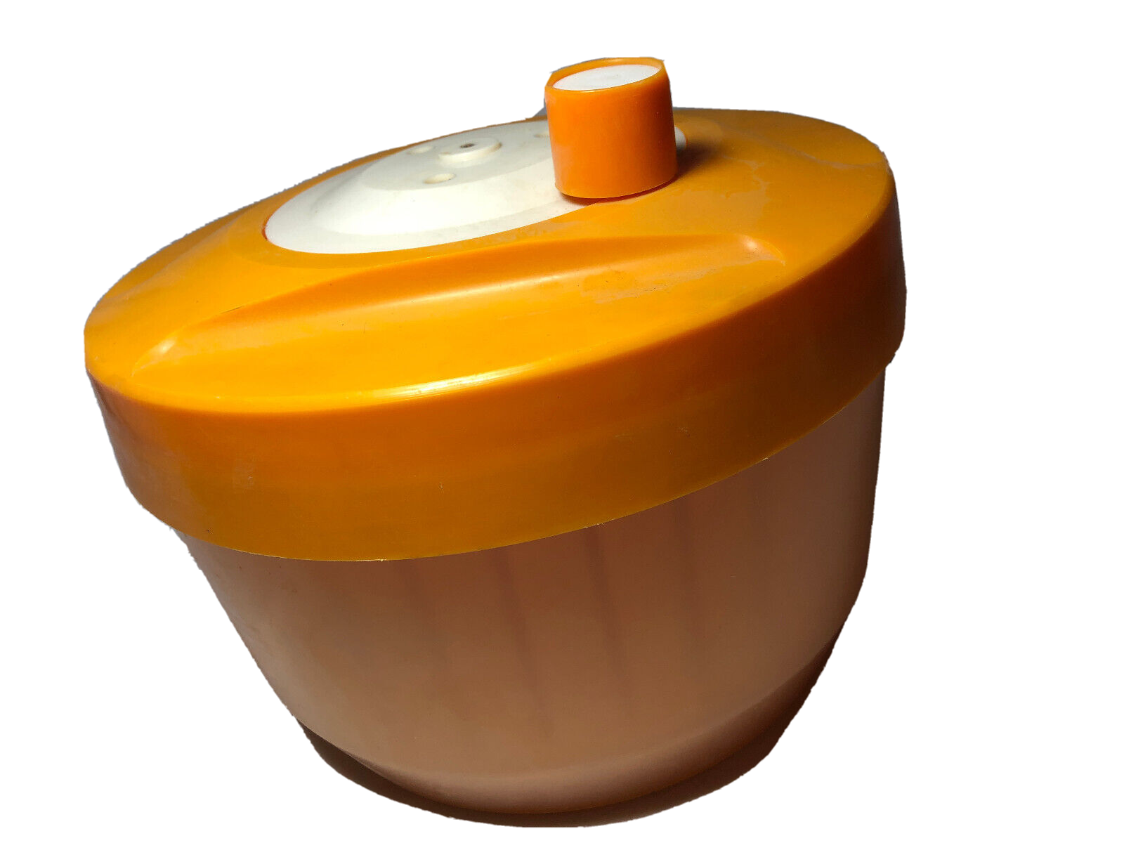 Vintage Salad Spinner Strainer  Orange & Clear, Made in USA Dryer Retro MCM-image
