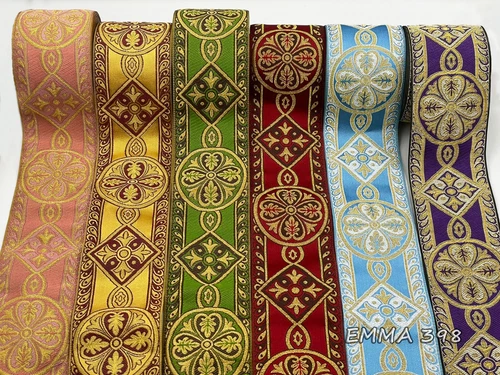 Religious semi metallic orphrey trim with cross design, width 8.5 cm/7 colors