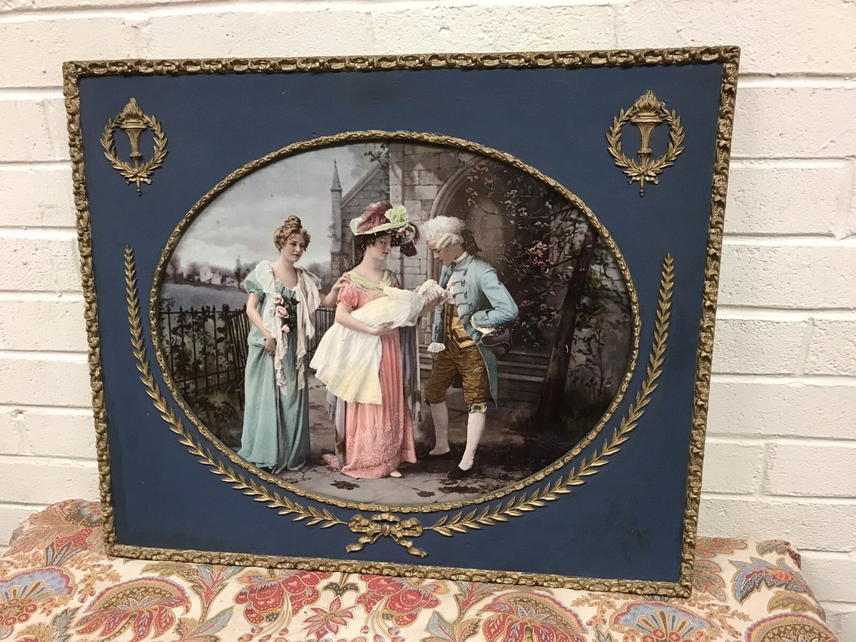 Vintage NORAs frame side 400とretoroism ANTIQUE VTG 1800S BLUE WOOD FRAME W/ORNATE GESSO EDGE & TORCHES