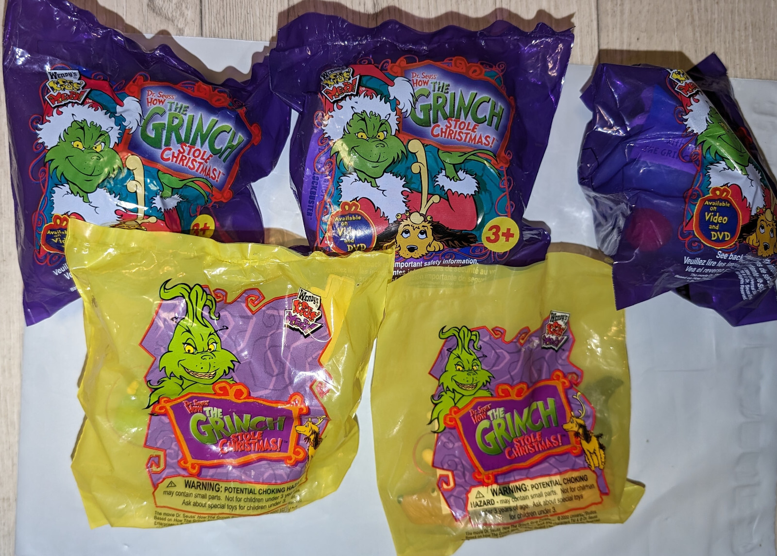 Vintage Wendy's Grinch Stole Christmas Kids Meal Toy Ornament Set of 5