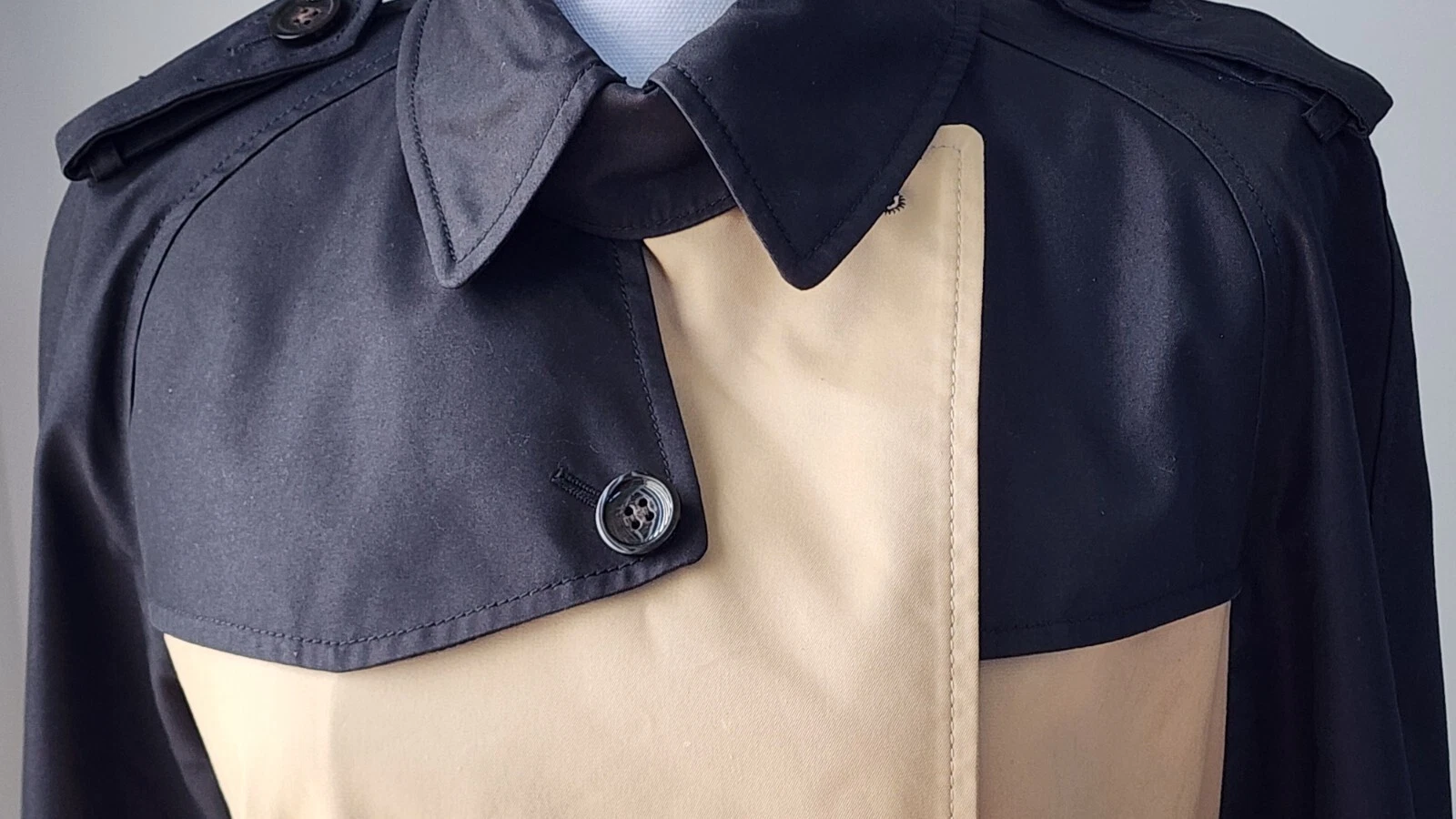 Coach M Colorblock Trench Coat Moderno Doppiopetto Cintura Nero Beige