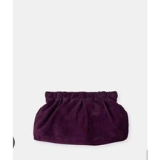 Theory Women's Pleated Suede Clutch Nwt 275 Aubergine Elm Purlpe