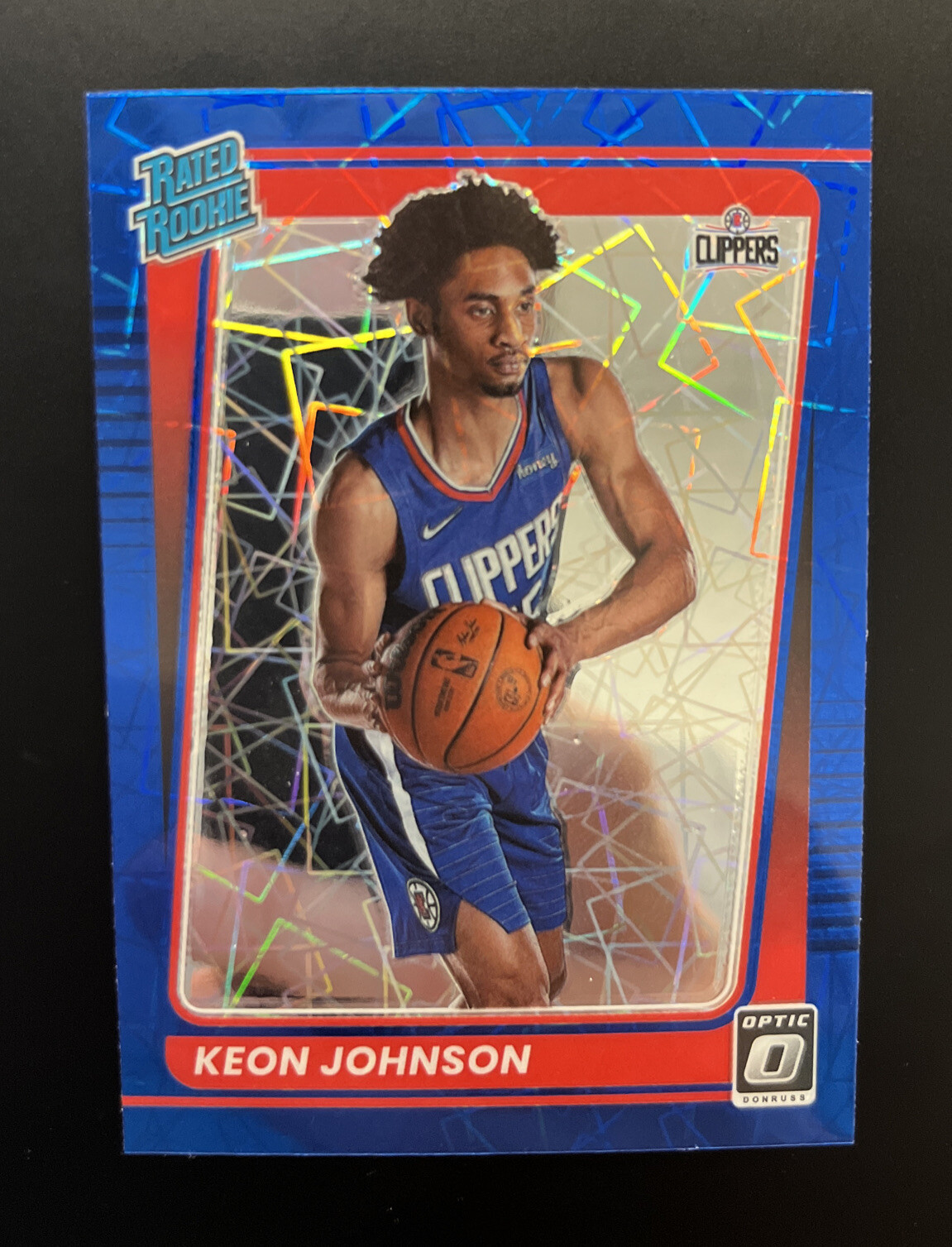 2021-22 Donruss Optic Keon Johnson Rated Rookie Blue Velocity Prizm #192