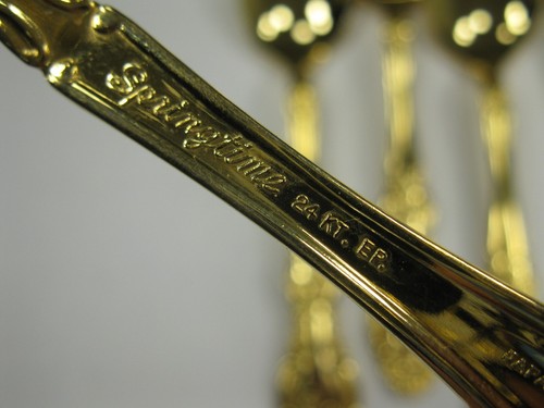 Springtime Gold Plated Stainless Flatware Teaspoons Set of 8 Vintage (A) - Picture 4 of 6