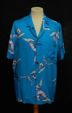 Vtg 70's PARADISE FOUND Sky Blue Silky Rayon Aloha Hawaiian Men's Shirt L