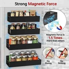 2 Magnetic Fridge Storage Shelf Spice Rack Space Saving for Side of Refrigerator