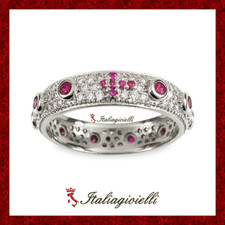 Prezioso Anello Rosario Rubino in Argento 925 Rodiato Oro Bianco Donna