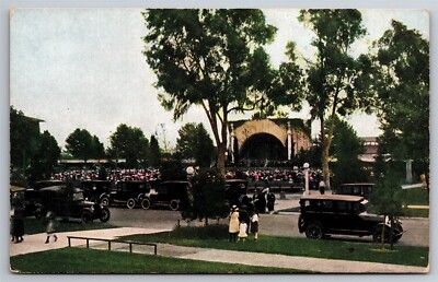 Bandstand Exposition Park Crowd Old Cars Los Angeles CA C1910s Postcard Y17