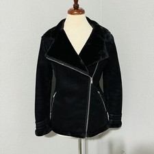 Missguided Women Black Faux Fur Lined Aviator Pilot Cozy Winter Jacket Size 2