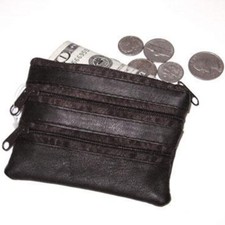 Genuine Leather Men Women Card Coin Change Flap Pocket Key Ring Holder Purse Zip