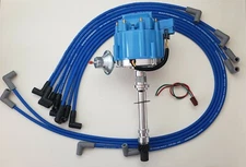 CHEVY 305 327 350 BLUE HEI DISTRIBUTOR + 8.5mm SPARK PLUG WIRES UNDER EXHAUST