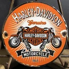 VINTAGE 1943 DATED GENUINE HARLEY DAVIDSON MOTORCYCLES 6” PORCELAIN METAL SIGN