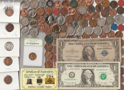 100 US Silver Dollar Mercury Liberty Buffalo Gold Bar Old US Coin Collection Lot