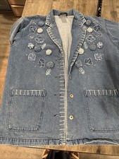 Carole Little Sport Denim Jacket Womens 8 Wearable Art Embellished Boho Vintage