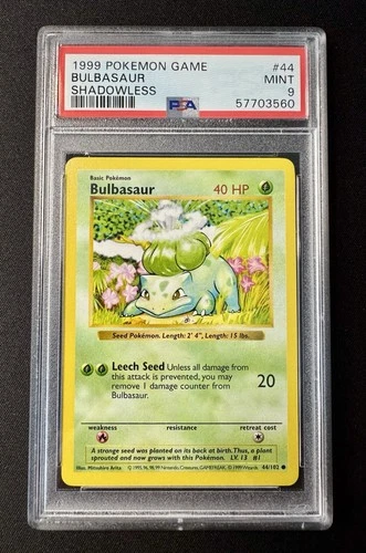 1999 Pokemon Bulbasaur 1st Edition Shadowless Base Set 44/102 PSA 9 Mint