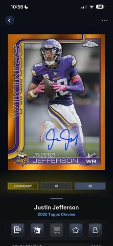 2025 Topps Chrome Justin Jefferson Chrome Autographs (RAW)