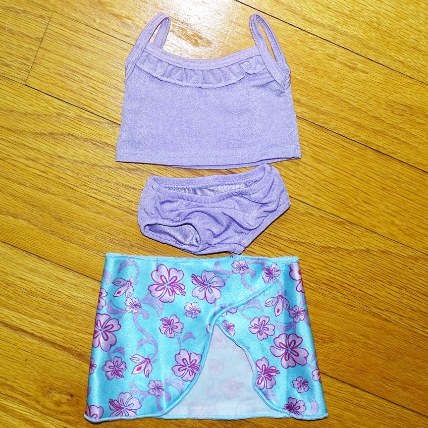 American Girl Ruffled Purple Tankini Swimsuit Sarong Wrap 20