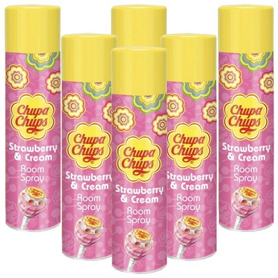 6x Chupa Chups Raumspray Lufterfrischer - Erdbeere & Creme 300ml - GRATIS Magnet