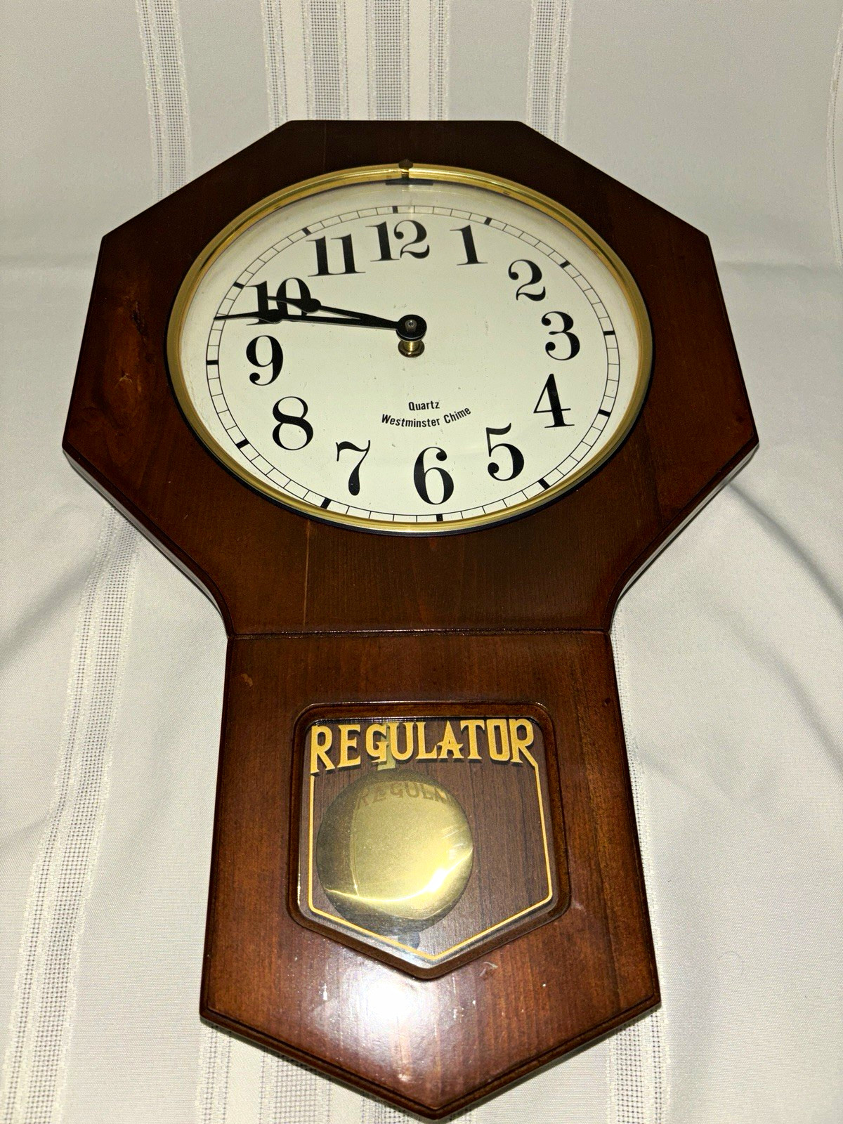Quartz Westminster Chime Regulator Hanging Wall Clock Wood Glass Pendulum