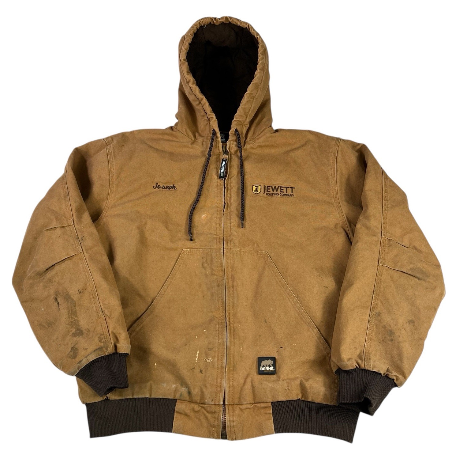 VTG Distressed Berne Quilted Lined Canvas Jacket Mens Size Large Hooded Workwear