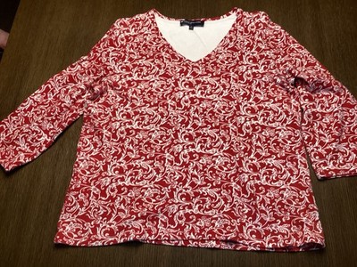 Jones New York Women's Red & White Floral Knit Too Size XL