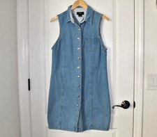 Vtg Original TY Wear Blue Denim Dress Sz12 Button Front Collar Midi Chest Pocket