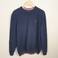 Hugo Boss Jumper Mens XL Navy Crew Neck Cotton Designer Smart Casual Knit