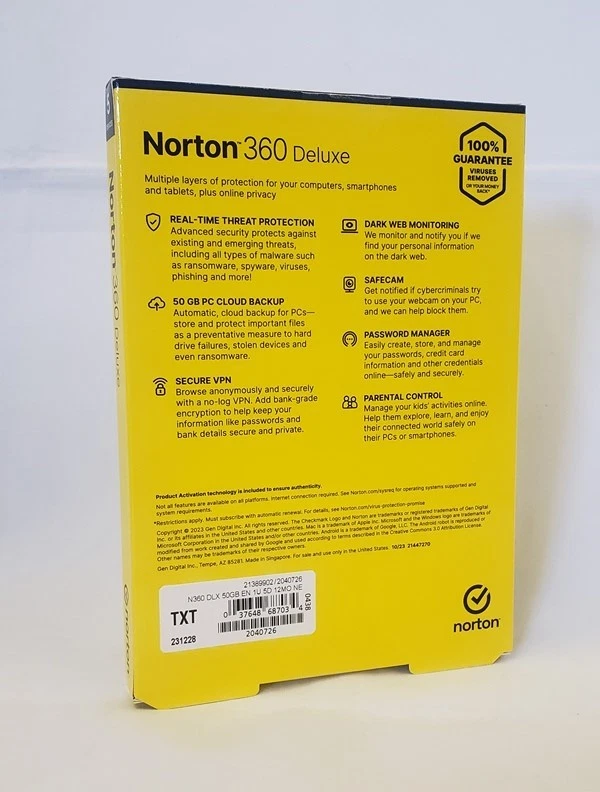 Retail Norton 360 Deluxe Band New Key Card 5 Devices Auto Renewal US only - Image 2 of 2