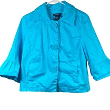 Sandro Sportswear Jacket Womens Large Blue Single Breasted Blazer 3/4 Sleeve