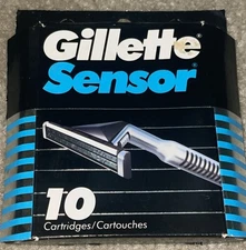 GILLETTE SENSOR MEN'S REFILL RAZOR BLADES - 10 CARTRIDGES - NEW SEALED 1989 